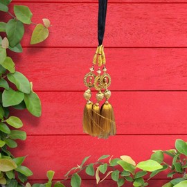 Traditional Indian Artisans Gold Cotton Paranda Hair Extension, Decorative Tassels with Golden Accents, Traditional Punjabi Style Hair Accessory for W
