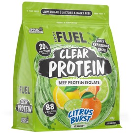 BodyFuel Clear Protein - Beef Protein Isolate - Clear & Refreshing - Best Low Sugar & Lactose-Free Protein Supplement - Muscle Support (500g - 20 Servings) (Citrus Burst)