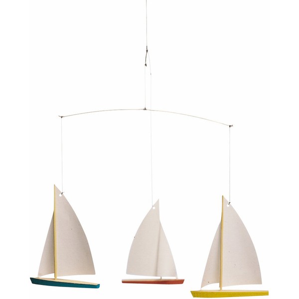 Dinghy Regatta/3 Hanging Mobile - 15 Inches Beech Wood - Handmade in Denmark by Flensted