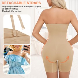 Hioffer Strapless Shapewear Bodysuits U Plunge Tummy Control for Women Full Body Shaper Mid Thigh Butt Lifter Shaping Shorts
