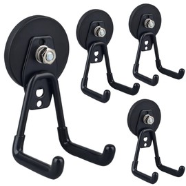 ULIBERMAGNET Heavy Duty Magnetic Garage Hooks,4 Pack Strong Large Magnet Hooks for Power Drill,Garden Tools,Hose,Pegboard,Garage, Workshop,Magnetic Storage Hooks for Indoor Outdoor Hanging(Black)