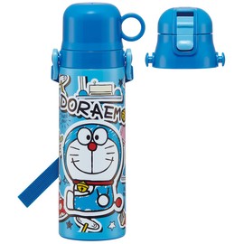 Skater SKDC6-A Children's Stainless Steel Water Bottle, 2-Way Direct Drinking, 20.8 fl oz (580 ml), Cup Drinking, 20.4 fl oz (570 ml), Doraemon, Stickers, Lightweight, Girls, Hot and Cold Water Bottle, Sports Bottle, Cute, Kids, Children, Water Bottle
