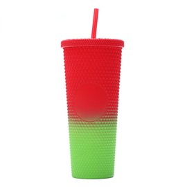 710ML/24OZ Large Capacity Water Cup Fully Studded Matte Tumbler Reusable Plastic Cup with Wide Opening Leak-Proof Lid Straw