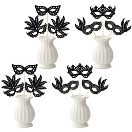 12 Pcs Masquerade Mask Centerpiece Sticks - Masquerade Mask Party Decorations - Venetian Mask Party Decorations