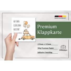 WBdesignz Leaving Card "Auf einen glücklichen Restart" with Envelope - Square Card with Car, Suitcases & Balloons - Loving Farewell Greeting for Colleagues, Friends or Moving (125 x 125 mm)