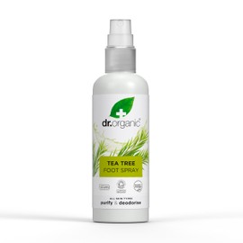 Dr Organic Teebaum Fußspray, Desodorierend, Reinigend, Schnelltrocknend, Aluminiumfrei, mit natürlichem Pfefferminzöl, Vegan, Tierversuchsfrei, Paraben- & SLS-frei, Zertifiziert Bio, 100ml