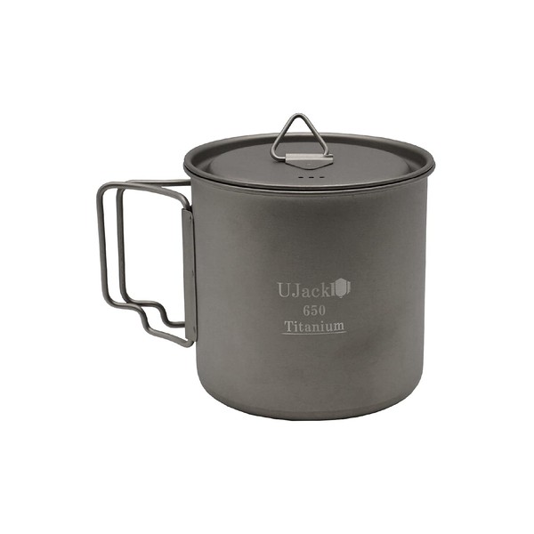 UJack Titanium Single Mug, Cooker, Direct Heat, Folding Handle, Storage Case Included, 22.0 fl oz (650 ml)