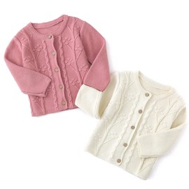 Simplee kids Baby Girls' Fall Winter Cardigan Sweaters Coats Outfits for Toddlers, C - Beige, 2-3T