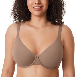 DELIMIRA Women's Inbarely Plus Plunge Bra Full Coverage Plus Size Unlined Underwire Bras Brown Purple - Size up Cup & Band 36E