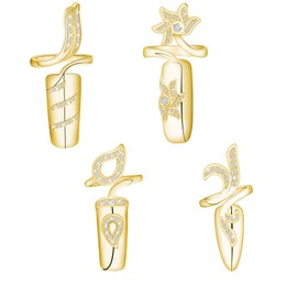 MYOSAPRK 4 PCS Rhinestone Fingernail Opening Ring Nail Decoration Finger Tip Ring Nail Protecting Fingernail Gift for Women Girls (Fingernail Opening Ring G)