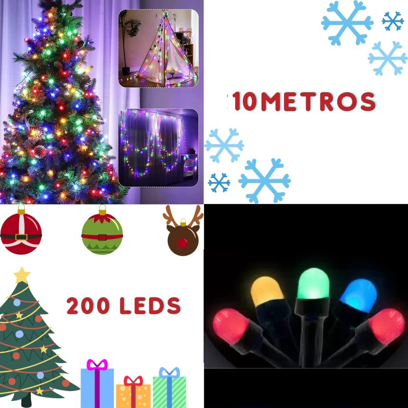 DOSYU Iluminación del hogar 10M Luz de Navideñas,200LED Cadena de