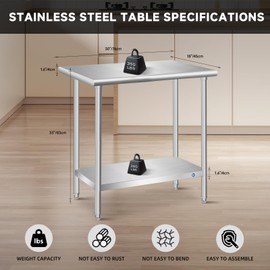 PIUMACU PIUMACU Stainless Steel Table, 30x18x33 Inch, Commercial Prep Table, NSF Listed for Home & Restaurant
