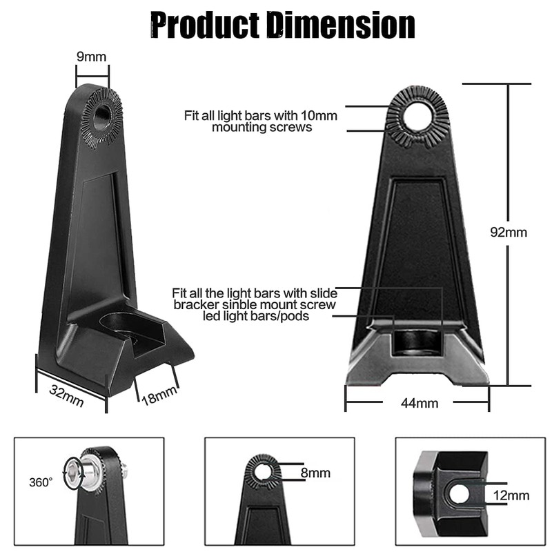 LEDKITO LED Light Bar Side Mounting Bracket Base Mounting Universal