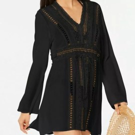 Raviya Crochet Tunic Swimsuit Cover-Up Dress Black Size Small NEW