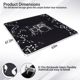 4Ft x 5.3Ft Drum Mat Drum Carpet Tightly Woven Fabric with Non-Slip Grip Bottom Drum Rug for Bedroom, Studio, Apartment, Soundproof, Roll of 21.2 Square Feet