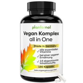 Vegan All in One Complex – 180 Capsules with Important Nutrients such as Zinc Iron B2 B6 Folic Acid B12 Calcium Selenium + Vitamin K2 & D3 – Half Year Supply = 1 Capsule per Day – Vegan Complex by