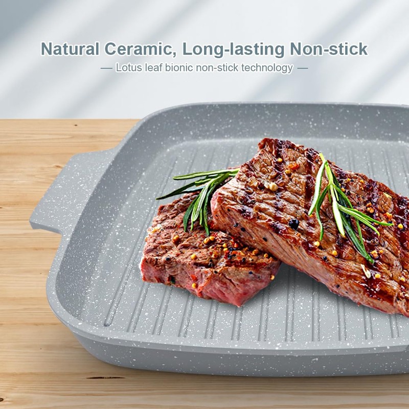 RANX INGST Nonstick Ceramic Griddle Pan with Lid, 10 Inch