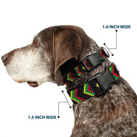 Buckle Down Plastic Clip Collar - Chevron Weave Black/Rasta - 1" Wide - Fits 11-17" Neck - Medium