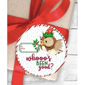 Whoo's Been Good? Pooh Bear Christmas Holiday Themed Gift Tag Sticker Labels for Presents Pull Stick Labels (24 Included) Multipack Bulk Self Adhesive - Presents are My Favorite!