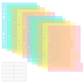 10 divisores de tamaño A5 para carpeta de 6 anillas, con borde reforzado y 10 pestañas, divisor de índice de papel de categoría de páginas, tarjetas de indexación y carpeta de almacenamiento de sellos