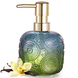 EMPO Gradient Color Glass Soap Dispenser, Shampoo Shower Gel Sanitizer Liquid Hand Soap Body Cleanser Thick Bottle with Pump, for Bathroom, Kitchen, Rustic Farmhouse Decor