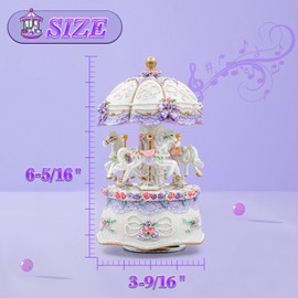 AttoShow Carousel Music Box，Luxury Color Change LED Light Music Box,Luminous Rotating 3-Horse Musical Box with Gift Box for Girls Birthday Valentine Gift (Castle in The Sky, Purple)
