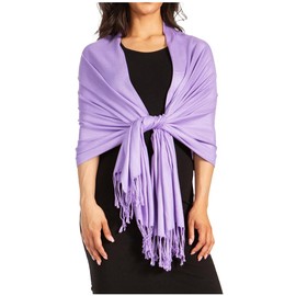 Sakkas Large Soft Silky Pashmina Shawl Wrap Scarf in Solid Colors- Lavender