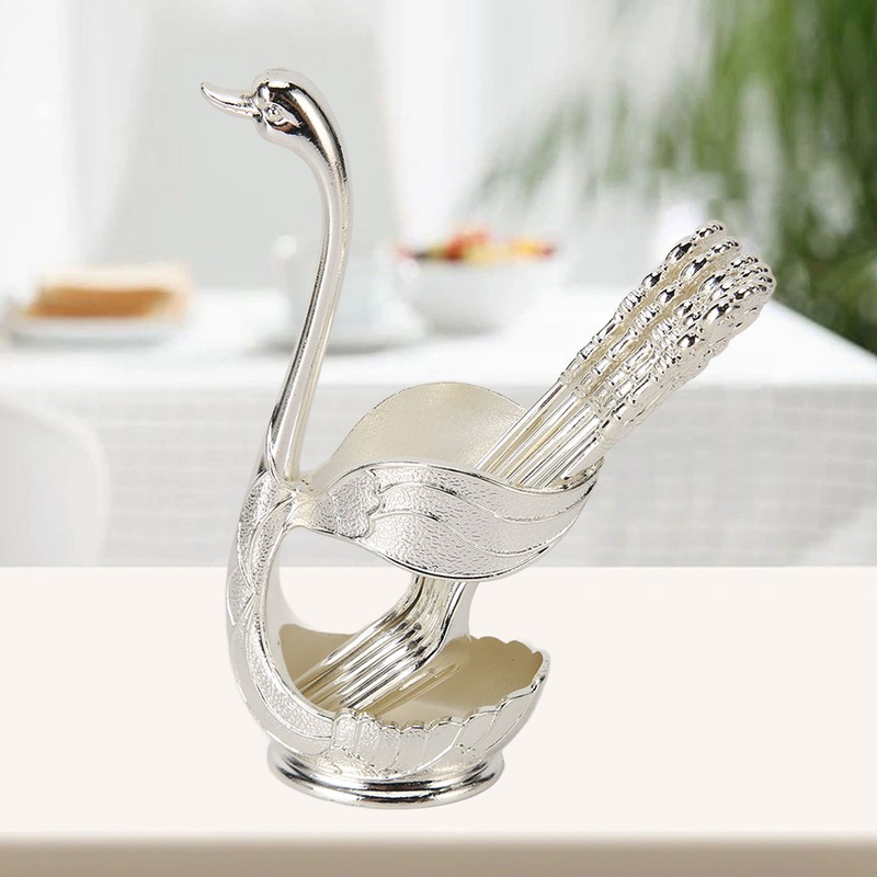 Swan Base Holder Forks Set Aluminum Silver Fashion Rustproof Decorative