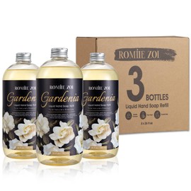 ROMIIE ZOI Hand Soap Refills, Gardenia Liquid Hand Soap, Large 750 ML / 26 FL OZ Bottles (Pack of 3), Gentle & Moisturizing Formula, Natural & Cruelty-Free for Kitchen and Bathroom Soap Dispensers