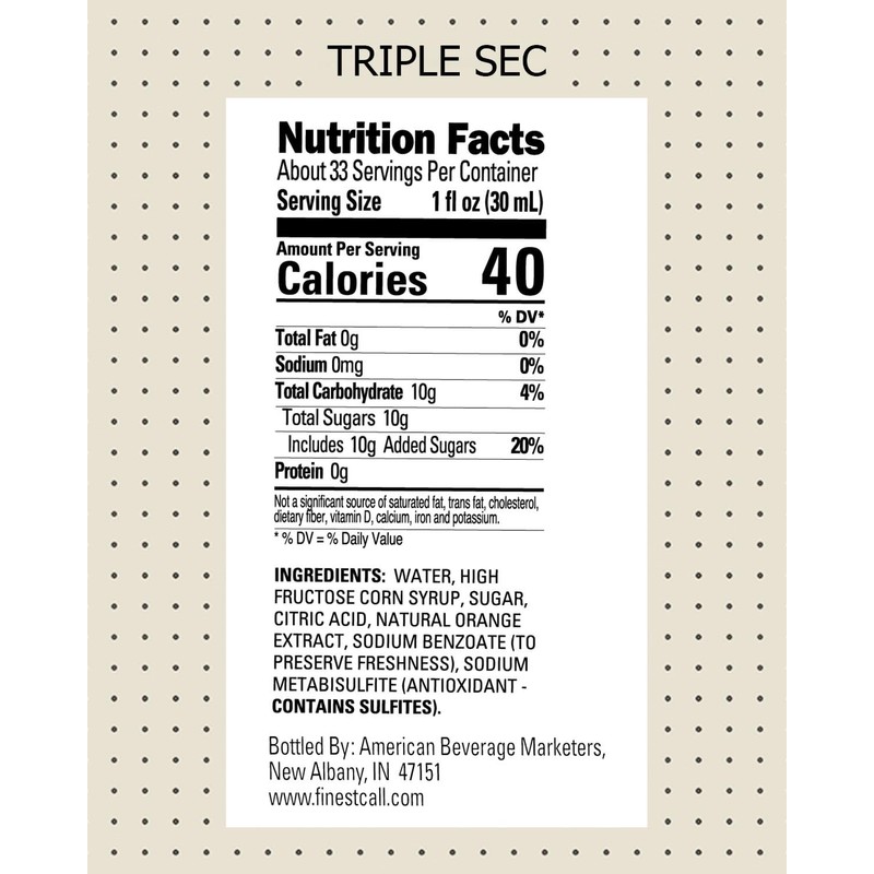 Finest Call Premium Triple Sec Syrup Drink Mix, 1 Liter