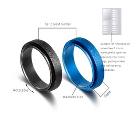 Candyfancy Rotate Anxiety Relief Ring Finger Rings Stress Reliever Spinner Frosted Ring Sandblast Glitter Ring Plain Knuckle Rings Size H-T Contains Invisible Ring Size Adjuster for Women & Men