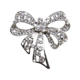 EMSea Bow Knot Brooch in Silver Rhinestone Bow Brooch in Metal Bowknot Broach Pin in Vintage Style Jewelry Decoration for Woman Girls Clothes Hats Scarves Bags