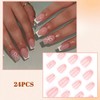 French Tip False Nails with Bow Patterns - 24pcs Medium