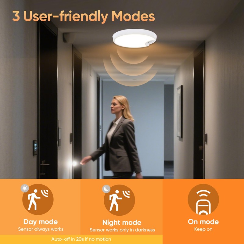 DJBoomy Rechargeable Motion Sensor Ceiling Light: Indoor LED Wireless Ceiling