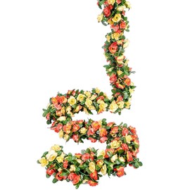 Guirnalda de 3 piezas de 135 flores de rosa artificial de vid rosa artificial para boda, hogar, jardín, fiesta, decoración de longitud de 9 pies/pieza (3 piezas de 24.6 pies) (amarillo)