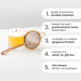 A Bar Above Black Fine Mesh Cocktail Strainer - Professional Double Straining Tool for Bartenders & Home Bar, 304 Stainless Steel Conical Sieve for Cocktails, Tea, Coffee & Kitchen Use