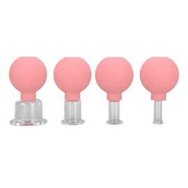 4pcs Glass Face Cupping Set Silicone Lymphatic Drainage Skin Lifting Reduce Cellulite Cupping Massage Set for Back Pink