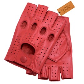 High Quality Red Sheepskin Fingerless Gloves - Comfortable, Durable and Adjustable for Driving, Cycling, Motorcycling, Exercising in the Gym and Outdoor Sports (Medium)