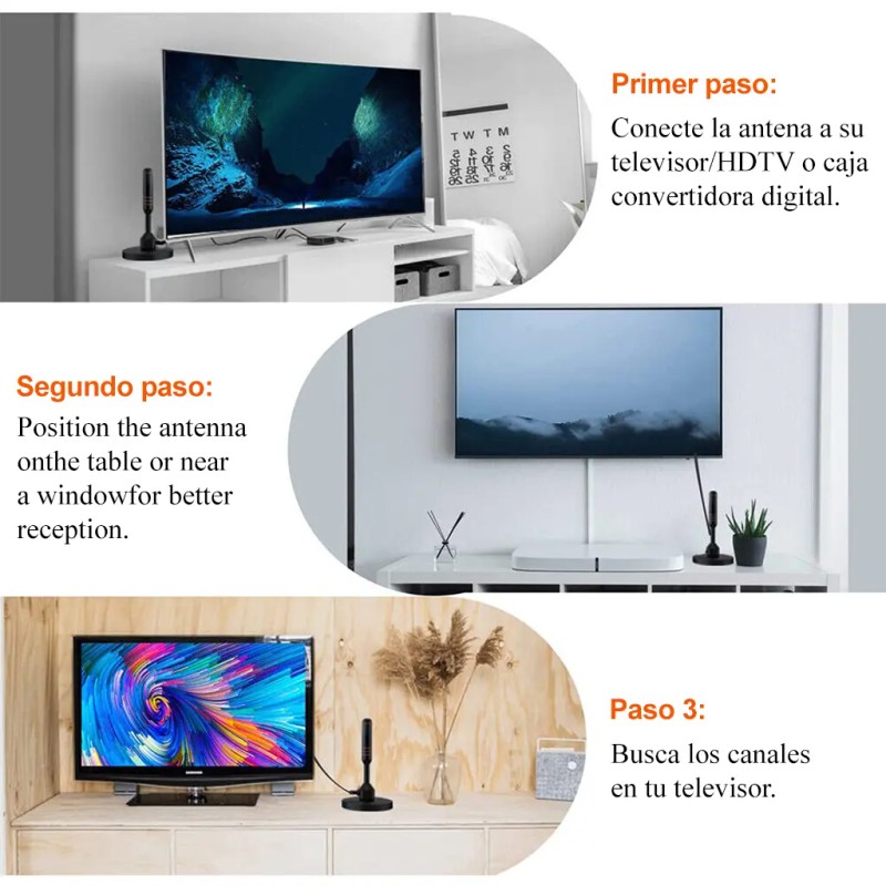 Antena de TV Digital 4K HD Para Interiores Con Amplificador