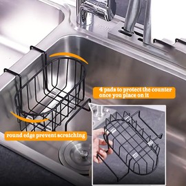 Sink Caddy Sponge Holder Kithen Sink Organizer Kitchen Sink Caddy for Dish Sponge Brush Sink Stopper Dishwashing Accessories with 2 Installation Ways, No Drilling (Black2)