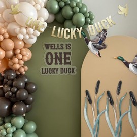 One Lucky Duck Banner - Duck Hunting Decor Gold Banner, Mallard Duck Theme 1st Birthday Decorations for Baby Shower Birthday Party Decor