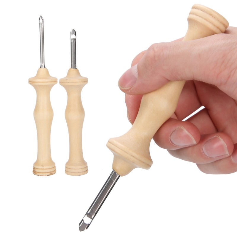 2Pcs Punch Needle Embroidery Kit Wooden Handle Yarn Needle DIY