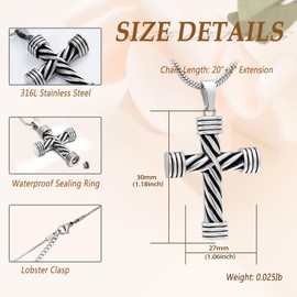Rope Winding Cross Memorial Keepsake Jewelry Lord's Prayer Cross Urn Pendant Necklace +Fill kit +Box (10017-Silver)