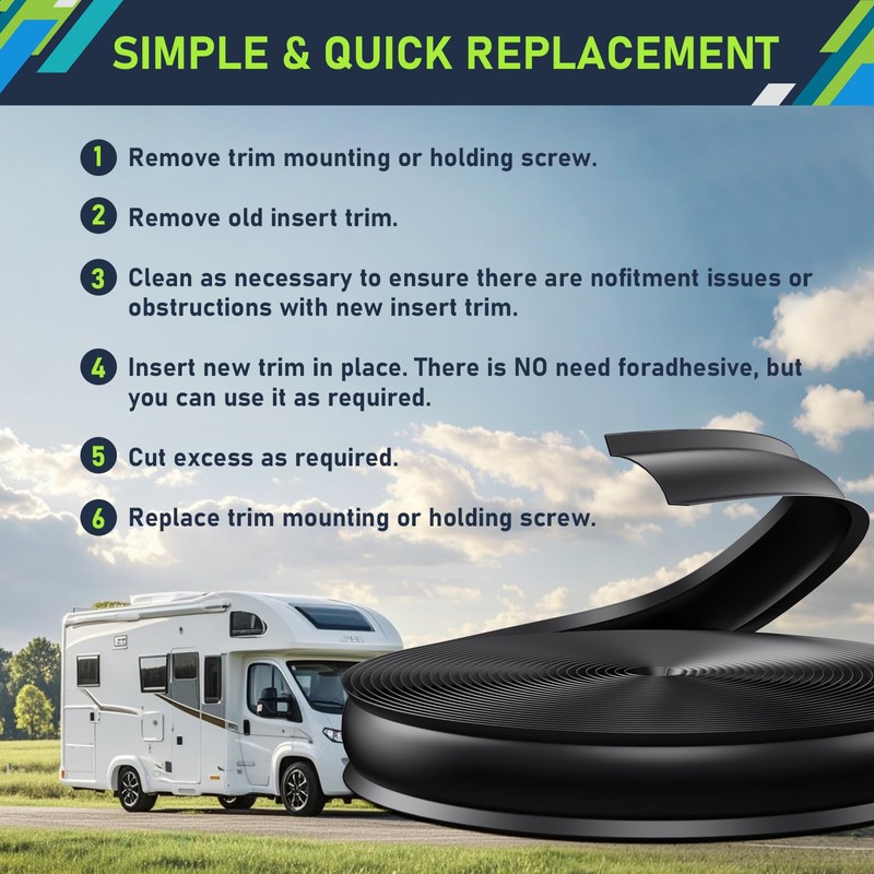 1" RV Vinyl Trim Molding,Flexible Weatherproof Strip for RV Exterior