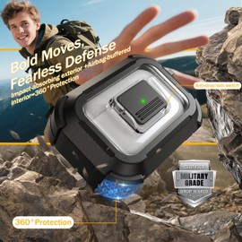 RFUNGUANGO for AirPods Pro 2 Case, Compatible with AirPods Pro 2nd/1st Generation Case, Compatible with MagSafe, Magnetic Automatic Lock with Cleaner Kit and Keychain, Front LED Visible, Black