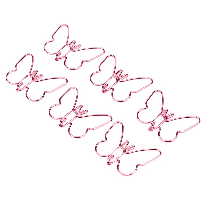 50Pcs Pink Butterflies Paperclip Cartoon Color Plating Innovative Cute Paperclips