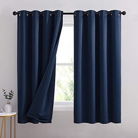 RYB HOME Noise Reduce Blackout Energy Efficiency 3-in-1 Set Solid Window Curtains for Bedroom Living Room Wall Panels Patio Door, 52 inch Wide x 63 inch Long, Navy Blue, 2 Pcs