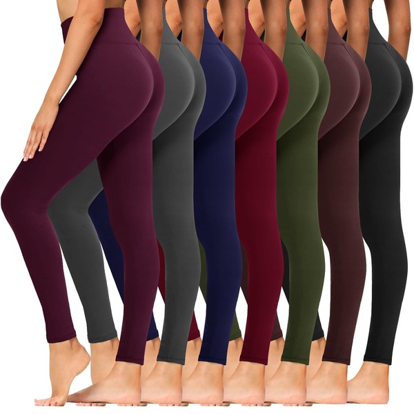 Syrinx 7 Pack High Waisted Leggings for Women - Soft Tummy Control Yoga Pants for Workout Running