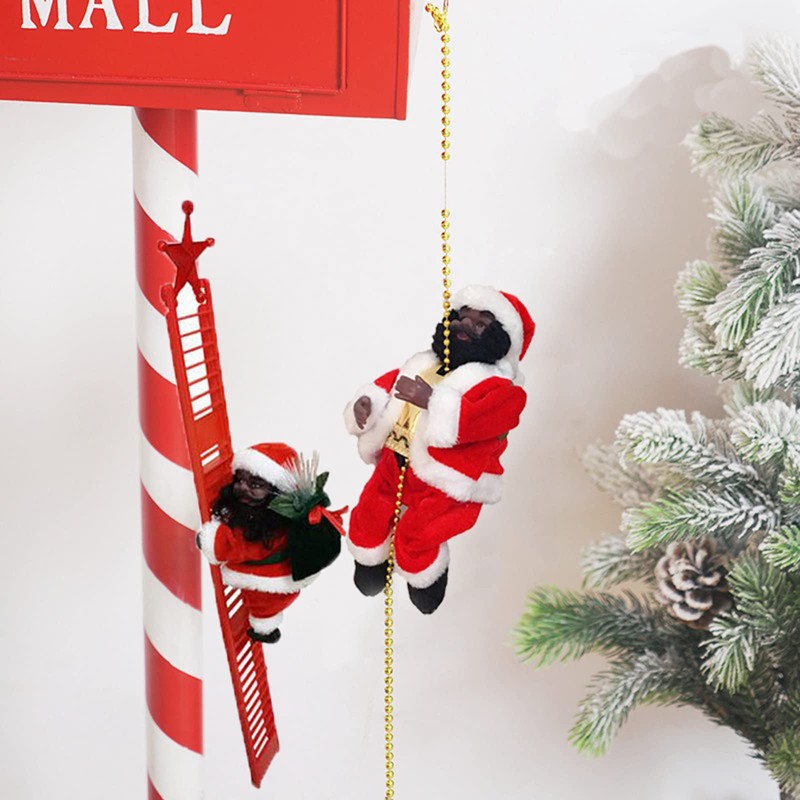 2Pcs Santa Claus Musical Climbing Ladder,Electric African American Climbing Santa
