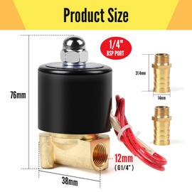 SWAWIS G1/4 Inch Brass Electric Solenoid Valve with 2 Pieces 1/4 Inch x 14 mm Connections, Direct Controlled, AC 220 V NC Brass Electric Solenoid Valve for Water Air Gas Oil